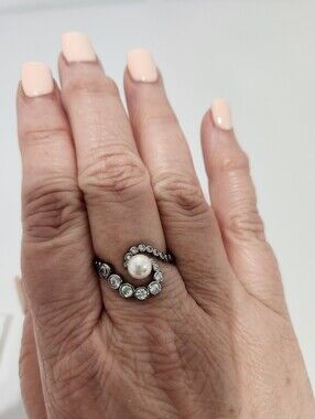 BP June 2026 Pearl And Hematite Open Swirl Ring, Size 10